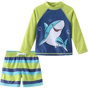NWOT Aisyee Toddler Baby Boys Rash Guard Set With Swim Trunks Size 18-24 Months